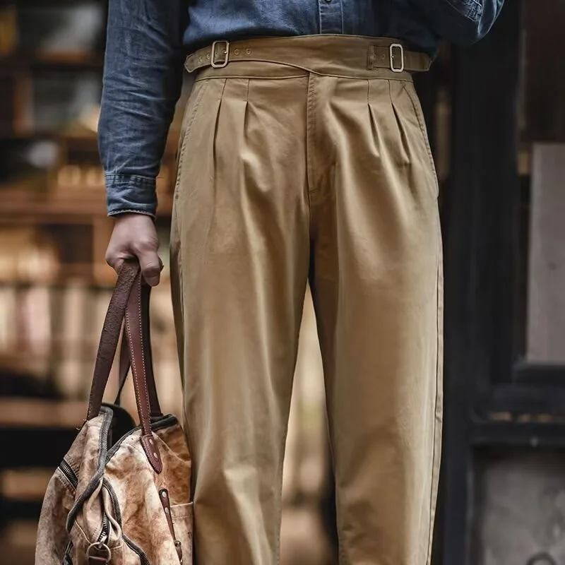 

American Retro Work Pants High Waist Straight Leg Casual Men's Trousers Premium Quali Straight Cut Neapolitan West Pants