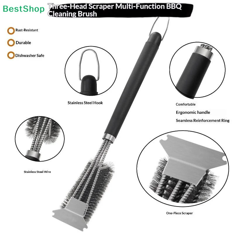 1Pcs 18 Inch Grill Cleaner Brush Safe Grill Brush And Scraper With Deluxe Handle Stainless Steel Bristle Grill Brush