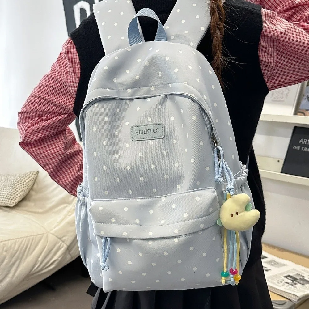 Täglicher Doppelschulter-Rucksack mit Polka-Dots, Große Kapazität, Leichter Reiserucksack, Niedliche Wasserdichte Schultasche für Wandern – Detail 7