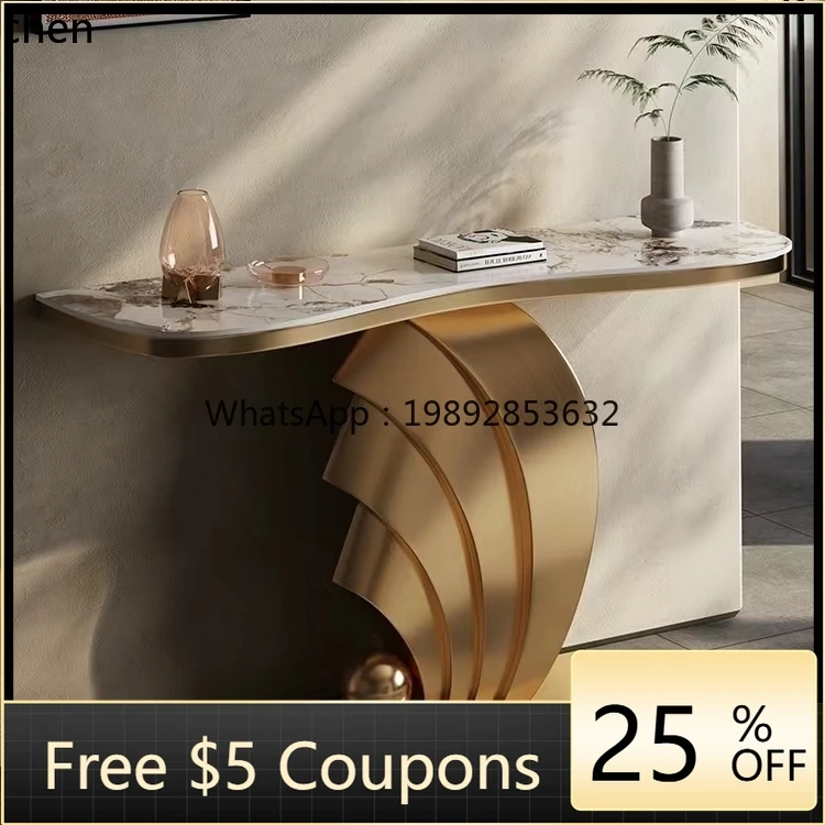 

light luxury rock slab high-end Xuanguantai stainless steel villa hotel corridor end view table case