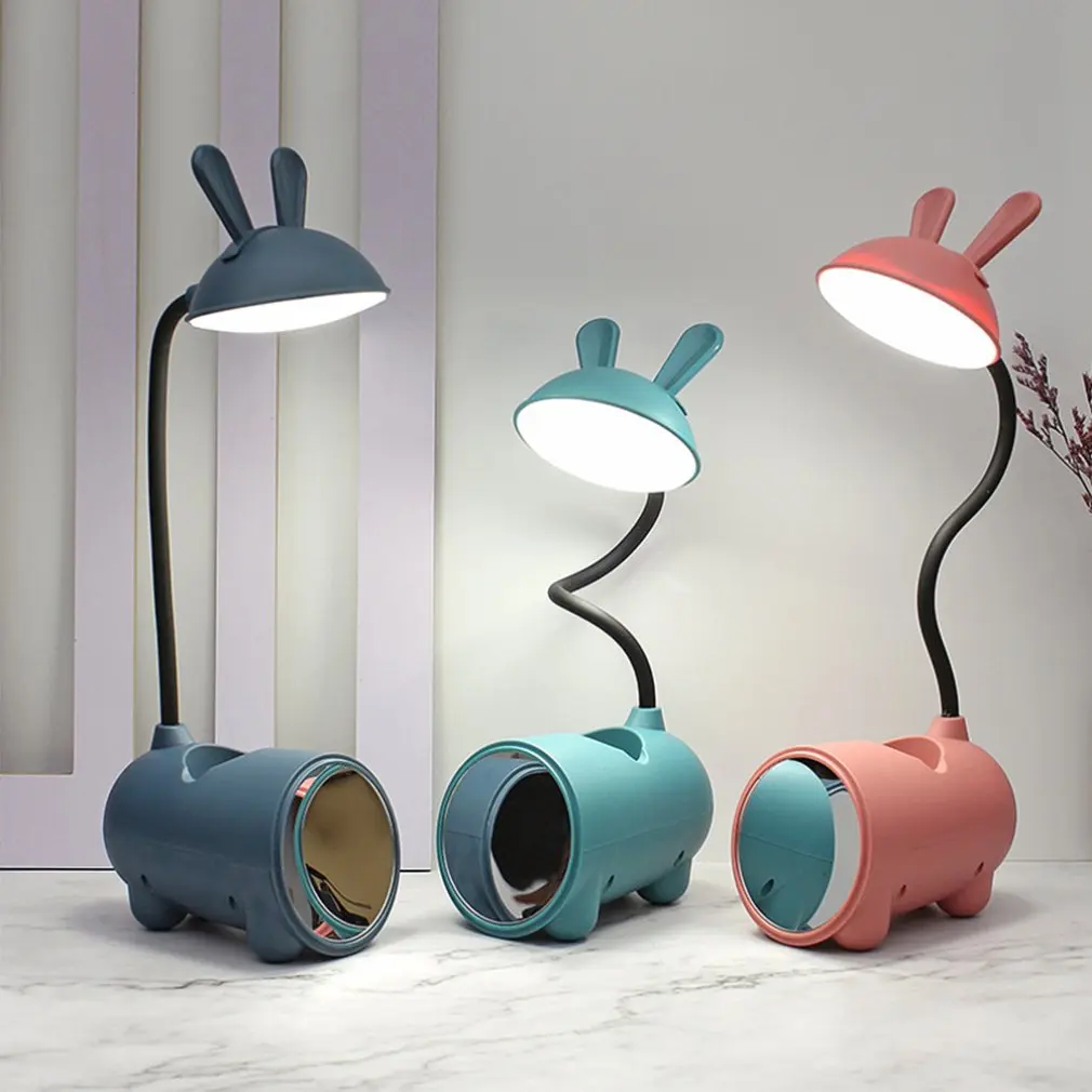 Simple Desktop Pencil Desk Lamp Cartoon Rabbit Eye Protection Cell Phone Holder Bedroom Small Desk Lamps Free Shipping New 2023