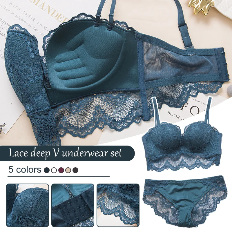 Women Sexy Lace Bralette Set Goddess Lingerie Push Up Bra Set 3D Massage Palm Cup Sexy Lace Underwear Suit Bra And Panties