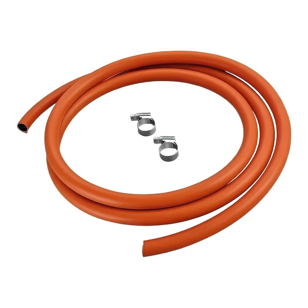 2 Meter For LPG Gas Hose for Butane Propane - 8mm ID Nitrile Butadiene Rubber Hose with 2 Securing Clips for Safety