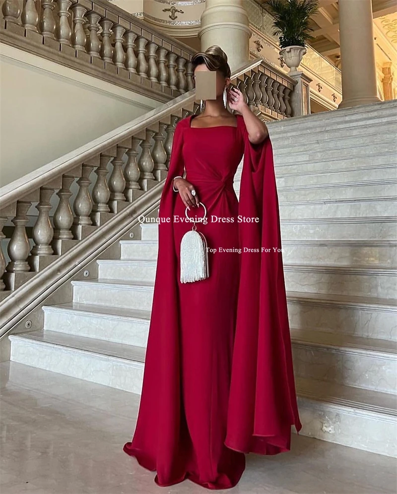 Qunque Gorgeous Cape Sleeves Vestido De Novia Saudi Arabia Mermaid Prom Gown Squqre Neck Customized Evening Dresses فستان سهرة