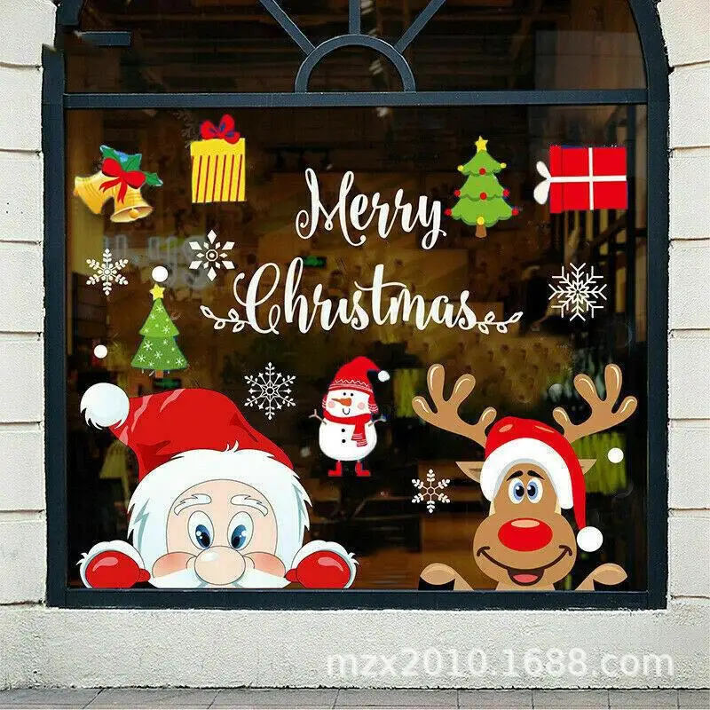 Removable Christmas PVC Static Sticker Santa Elk Window Stickers Beautify snowflake Wall Decals New Year Party Glass Dress up