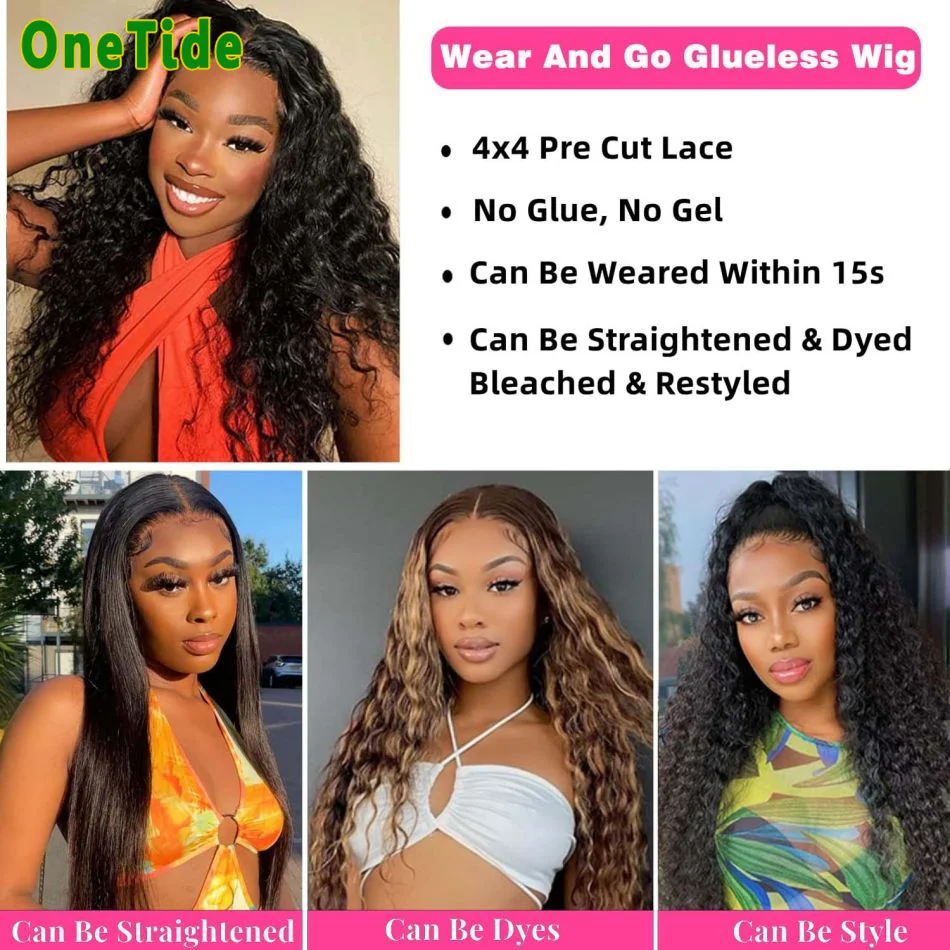Wholesale Glueless Wigs Human Hair Ready To Wear Curly Wave Human Hair Wig Glueless Pre-Cut 4x4  Lace Closure Wigs for Women
