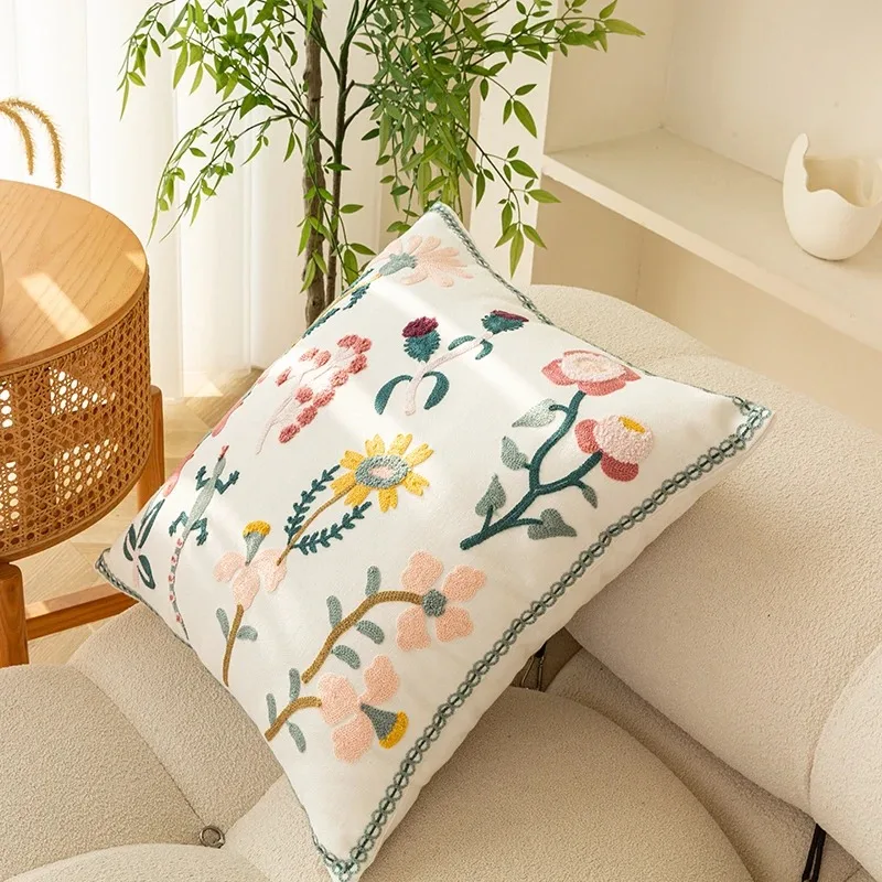 Schicker, floraler, geometrischer Kissenbezug, Stickerei-Kissenbezug für Wohnzimmer, weicher Kissenbezug, Sofa-Dekoration, 45 x 45 cm – Detail 4