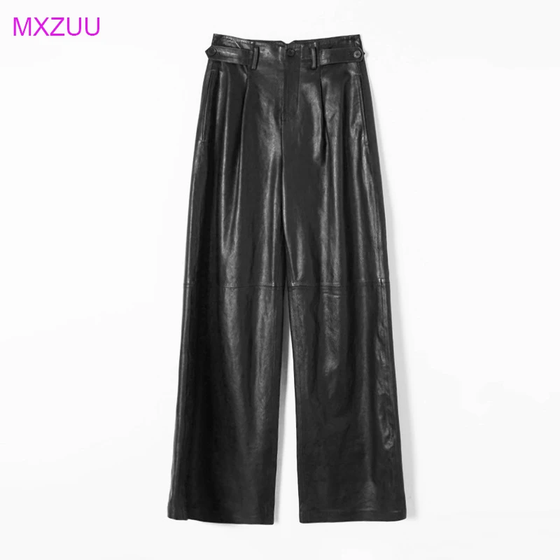 

Женские кожаные брюки из импортной ультратонкой мягкой овчины растительного дубления, повседневные, с высокой талией, облегающие, универсальные, прямые, цвет кофе