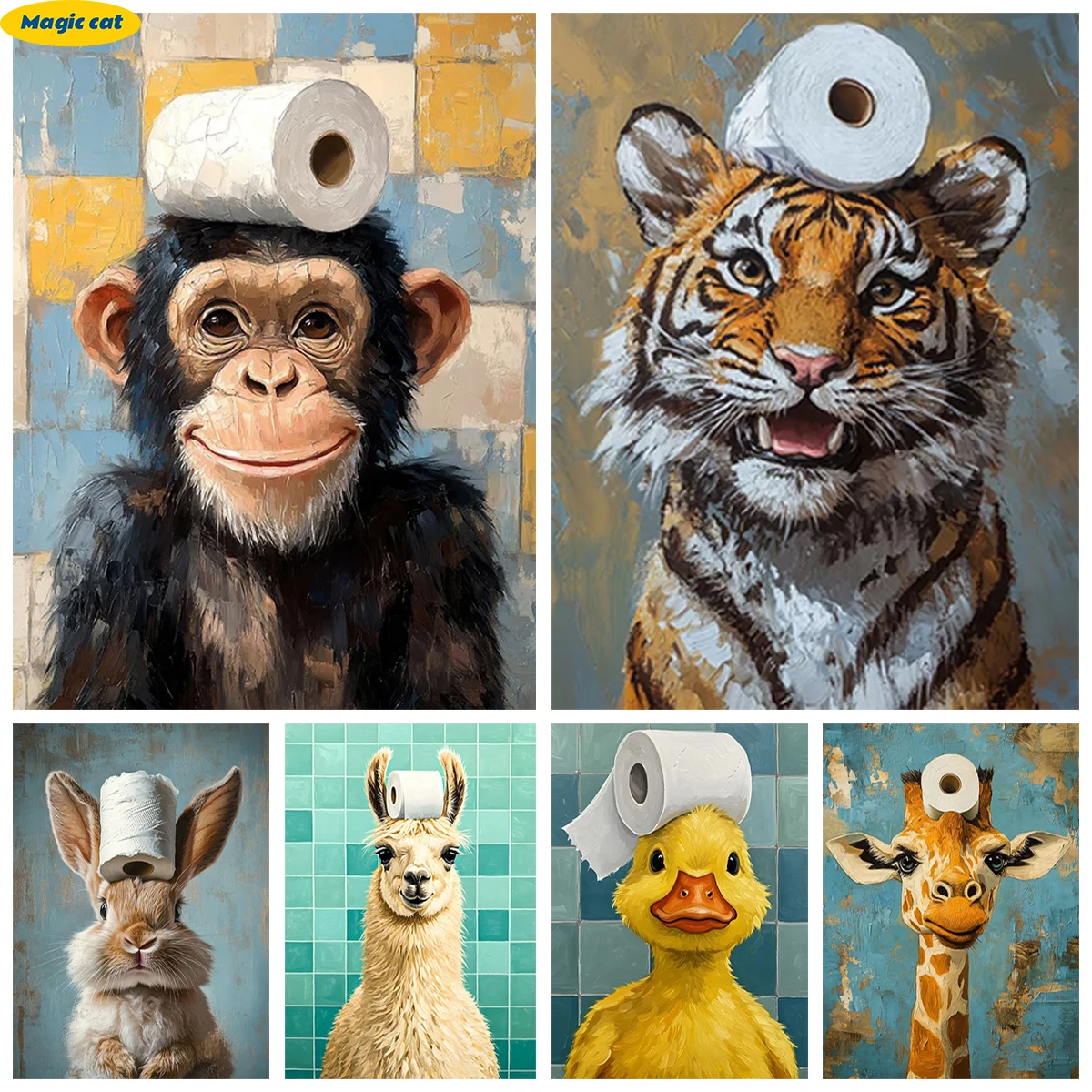 

Duck Wearing a Toilet Paper Hat 5D Diamond Painting Toilet Paper and Animals DIY Mural Diamond Embroidery Fun Living Room Decor
