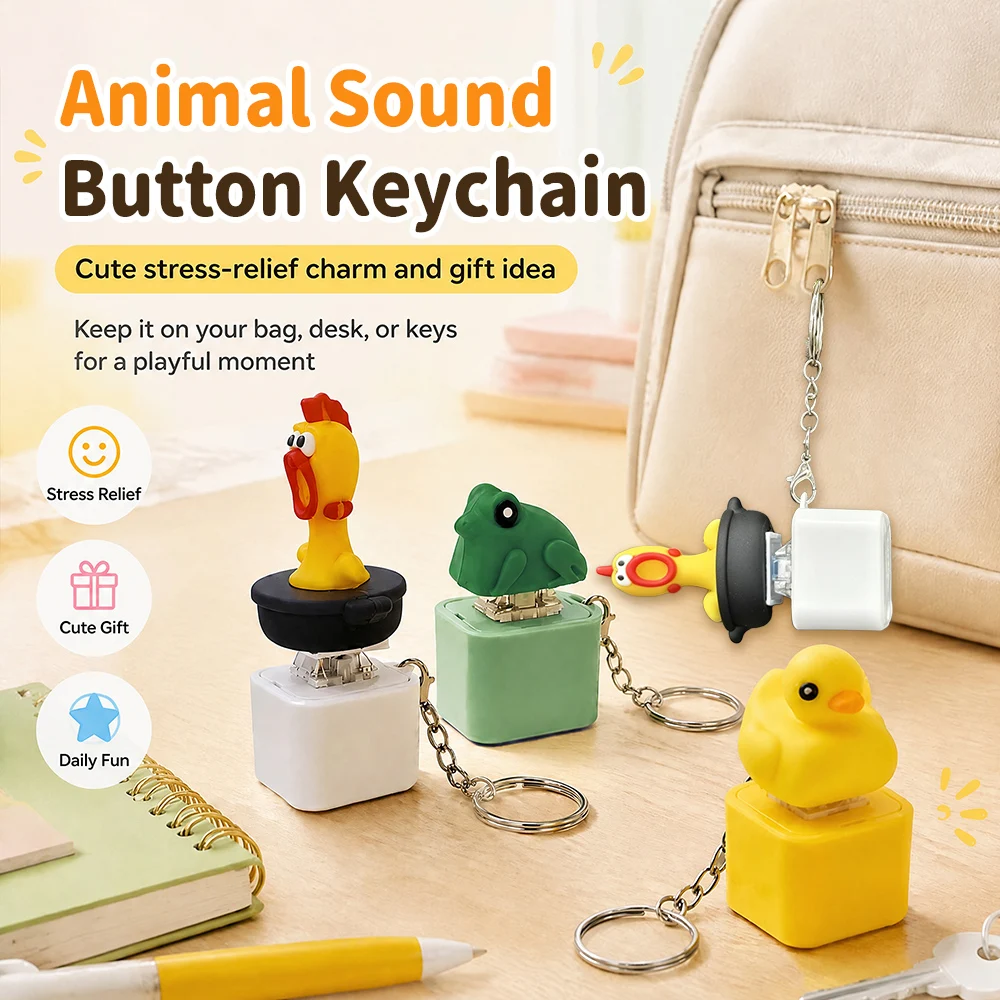 Rechargeable Sound Keychain Creative Seagull Frog Duck Chicken Funny Abstract Keyboard Clicker Keyring LED Light Stress Relief view 2