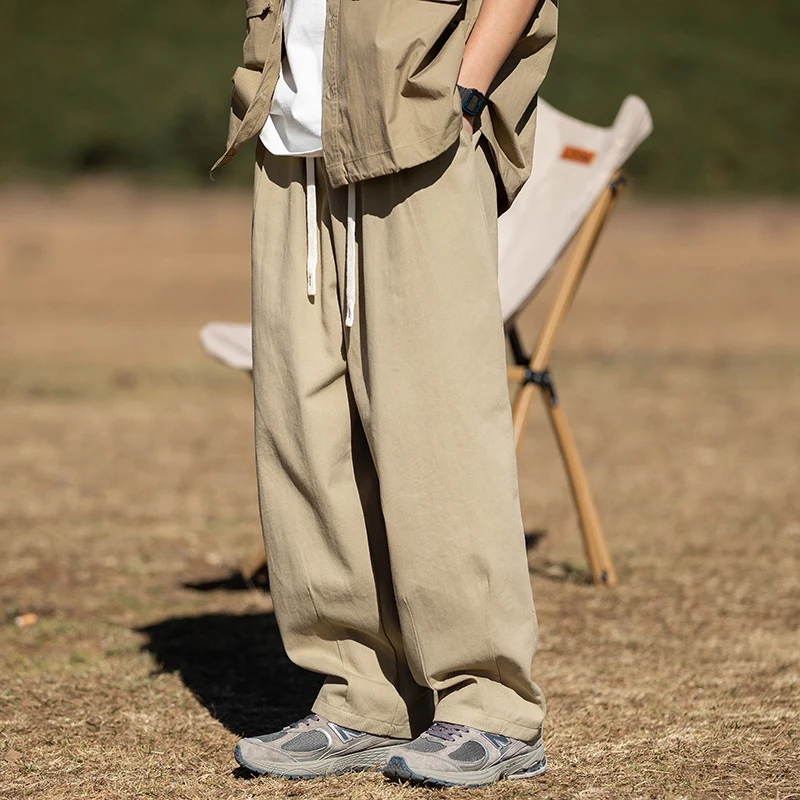 

Мужские рабочие брюки цвета хаки, осенние свободные повседневные брюки с широкими штанинами в японском стиле, длинные брюки в уличном стиле