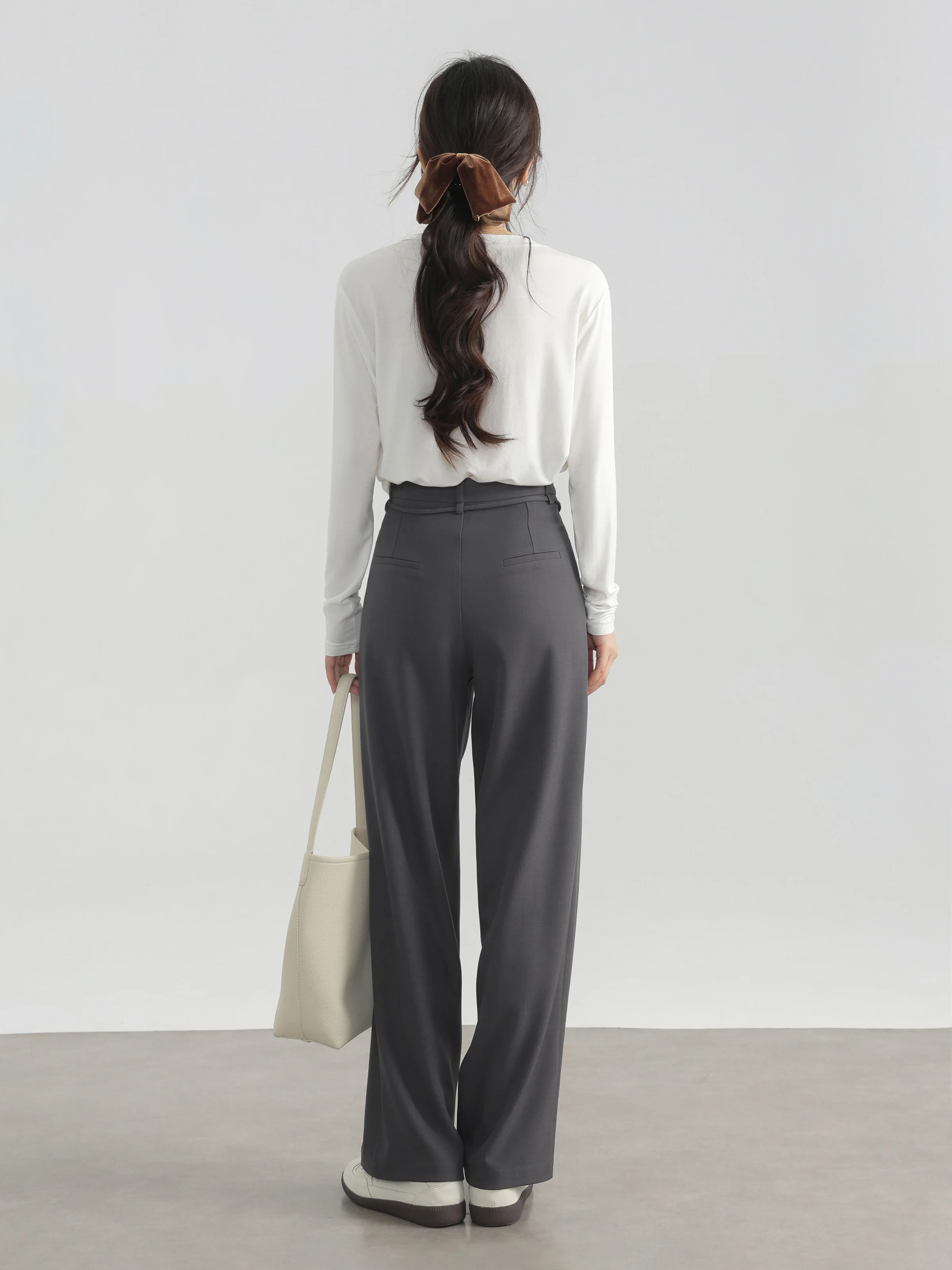 Elegant High Waist Wide Leg Pants Tie Waist Pleated Trousers Loose Straight Leg Long Pants for Women Casual Chic Slimming Outfit