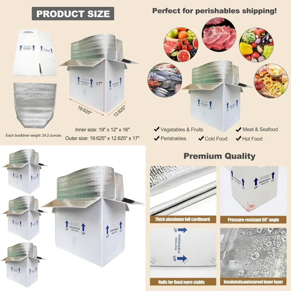 

4-Pack 19x12x16 Insulated Shipping Boxes with Aluminum Foil Liners for Cold Chain Perishables