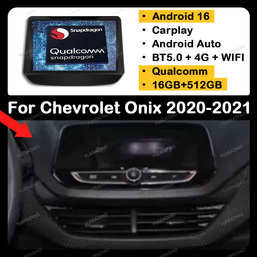 Radio para Auto Android 16 para Holden Chevrolet Onix Cavalier 2020 2021, Reproductor Multimedia Estéreo, Reproductor de Video, BT, GPS, NAVI, 4G LTE, 5G WIFI, QLED