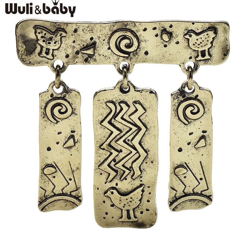 Wuli&baby Vintage Oracle Letters Tassel Brooches Pins For Women Men 2-color Metal Ancient Words Picture Brooch Pins Gifts