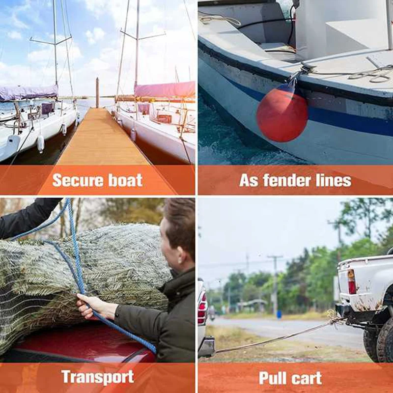 4Pcs Double-Braided Nylon Dock Line Boat Ropes(3/8 Inchx15ft),Marine Mooring Rope Dock Line For Docking Boat Accessories