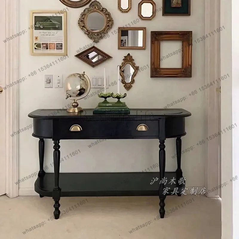 French retro solid wood porch aisle semicircular porch cabinet storage table