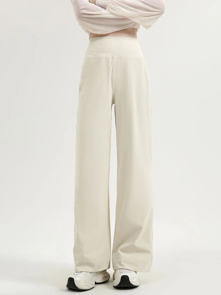 

Прямые брюки с высокой талией, женские летние тонкие свободные драпированные брюки для похудения, повседневные длинные брюки для йоги бежевого цвета