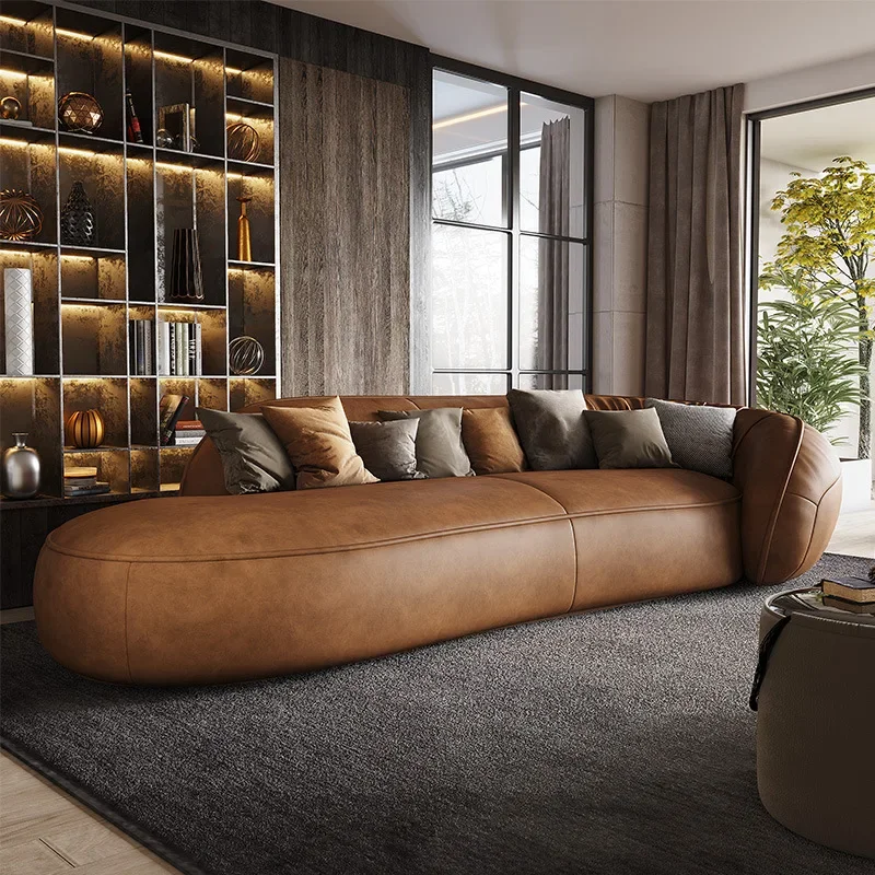 Ledersofa, italienische, minimalistische, leichte, luxuriöse kleine Wohnung, modernes, einfaches Wohnzimmer, gerade Reihe
