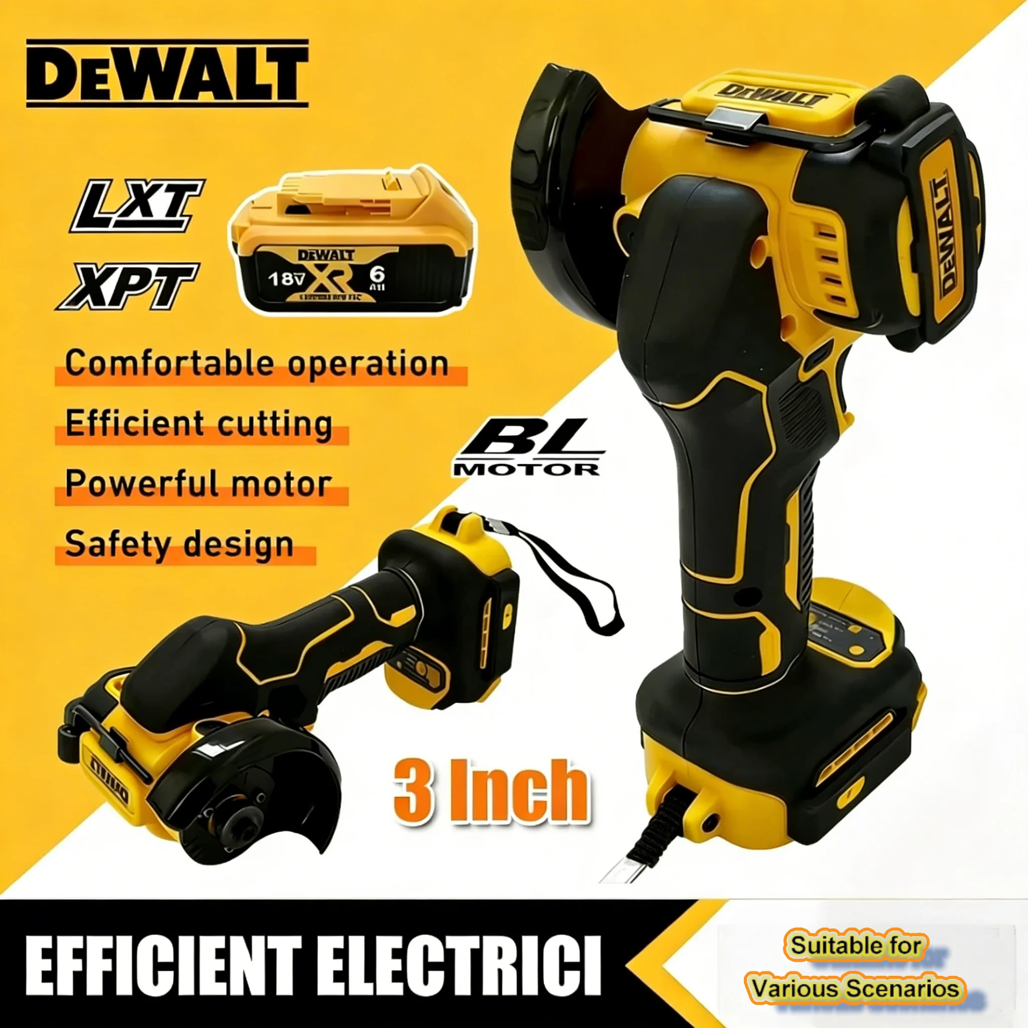 DEWALT 3 Inch Mini Cordless Angle Grinder Polishing Grinding Cutting Machine For 18V 20V Battery