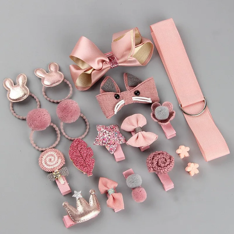 18 Pcs Hair Clip Set Cute Hair Accessories Girl Cartoon Hair Clip Headwear Bow Flower Animal Hairpin Hair Ring Box Not Included