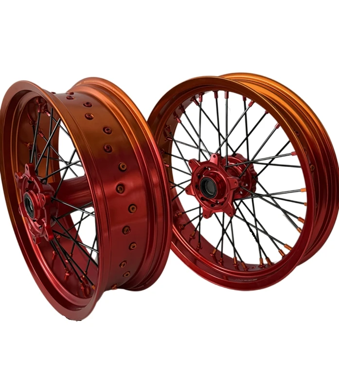 

Hot-selling Fit for KTM EXC 17 Inch Wheel Set Motorcycle Dirt Bike Supermotard Wheels Red and Orange Rims 17*3.5 17*5.0