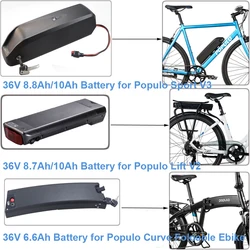 Replacement Lithium-ion Ebike Battery 36V 6.6Ah 8.7Ah 8.8Ah 10Ah Populo Sport V2 Lift V2 Curve Foldable Electric Bicycle Battery