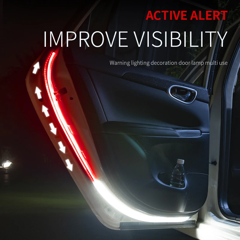 LED Car Door Opening Welcome Light Strip Flexible 120cm White Red Parking Strobe Running Lights Anti Collision Ambient Lamp