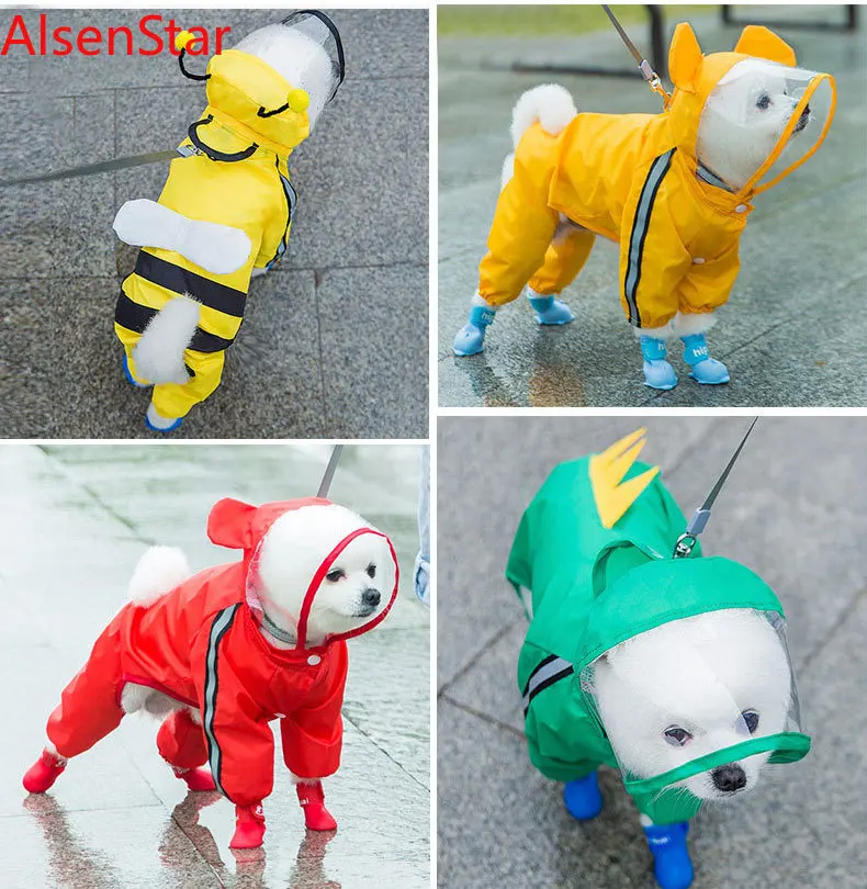 

Puppy Dog Raincoat Four-legged Waterproof All-inclusive Teddy Poncho Rain Clothes Small Medium-sized Dogs Raincoat Pet Supplies