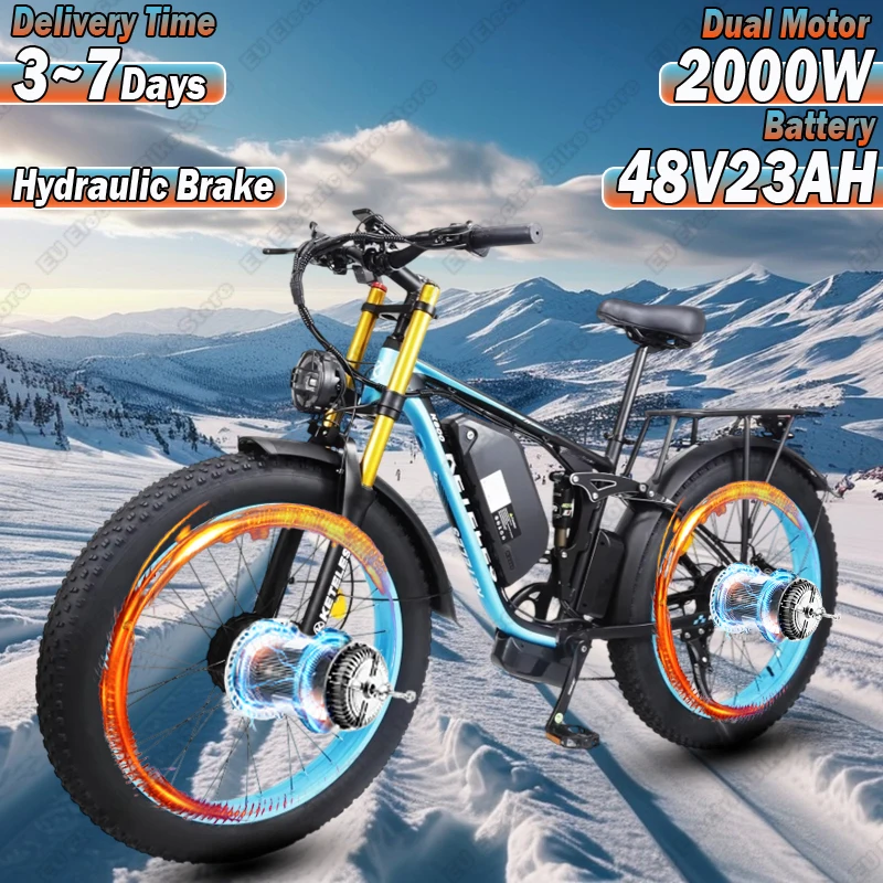 K800 Pro Electric Bike 2000W Dual Motor 48V23AH Lithium Battery Hydraulic Brake Mountain E Bike 26*4.0 Fat Tire Electric Bicycle