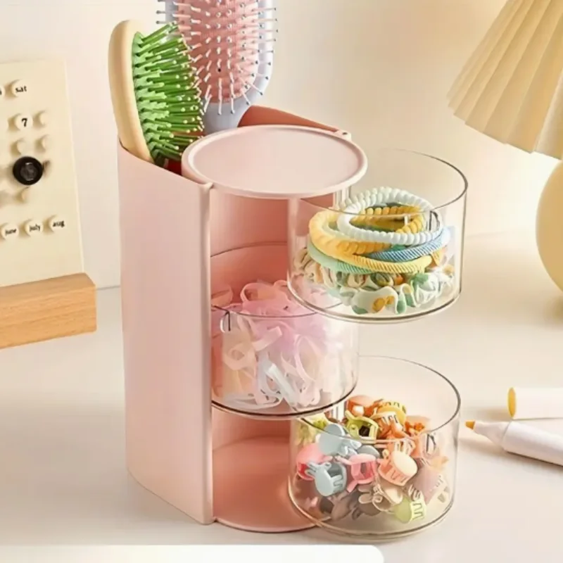 

Makeup Brush Storage Bucket Powder Puff Storage Box 2-In-1 Multifunctional Rotatable Storage Bin Dressing Table Organize