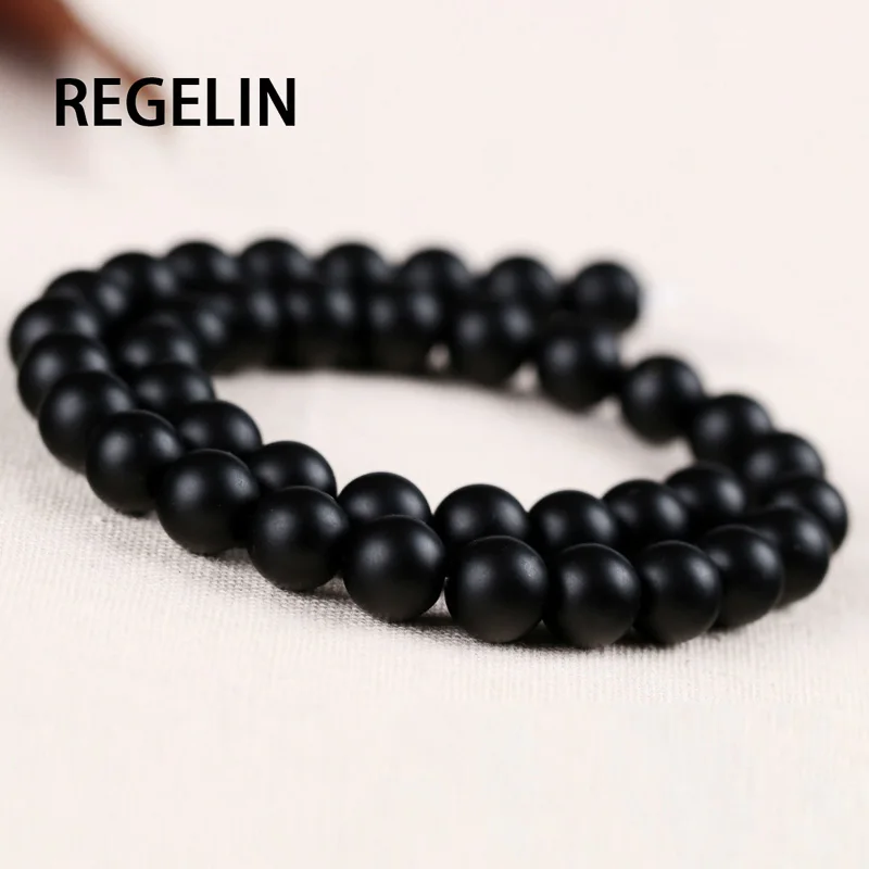 REGELIN Natural Stone 4-14mm Round Matte Wholesale Black Beads Dull Polish Onyx Carnelian Black Stone Beads for jewelry making