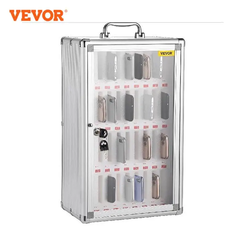 VEVOR 36 Slots Cell Phone Cabinet Silver Aluminum Alloy Pocket Chart Wall Mounted Storage Locker Box for Classroom Office Gym