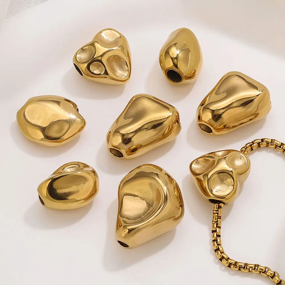 5pcs Stainless Steel Irregular Heart-shaped Baroque Style Charms Beads Suitable for Jewelry Making DIY Women Bracelets Necklaces