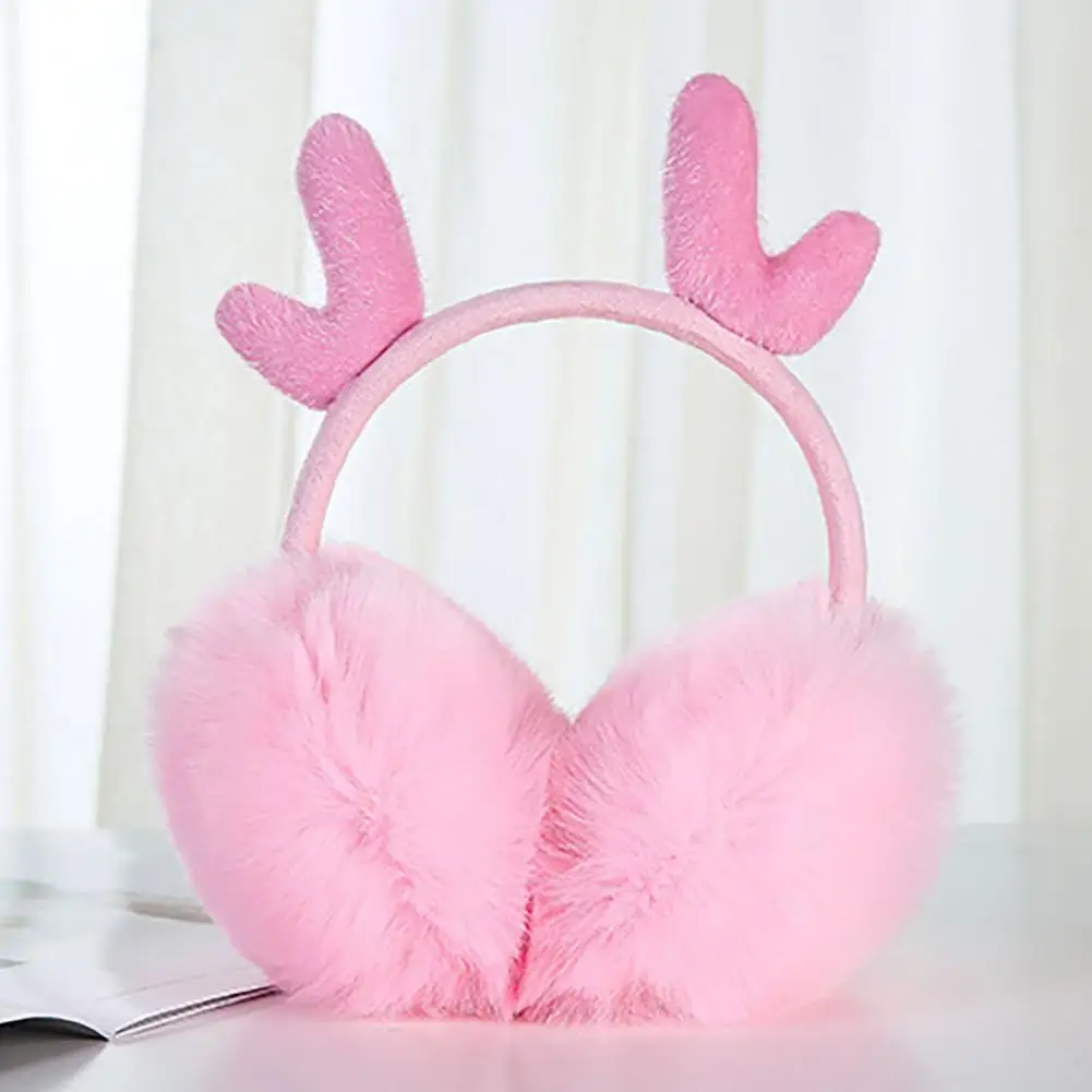 Faux Rabbit Fur Deer Antler Soft Plush Ear Warmer Winter Warm Earmuffs for Women Non slip Ear Comfortable Ear Warmer