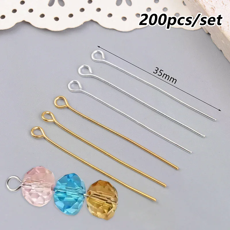 

200Pcs 35mm Mini Metal Wire Eyepins Beading Small Open Eye Head Pins Needles For DIY Craft Earrings Jewelry Accessories