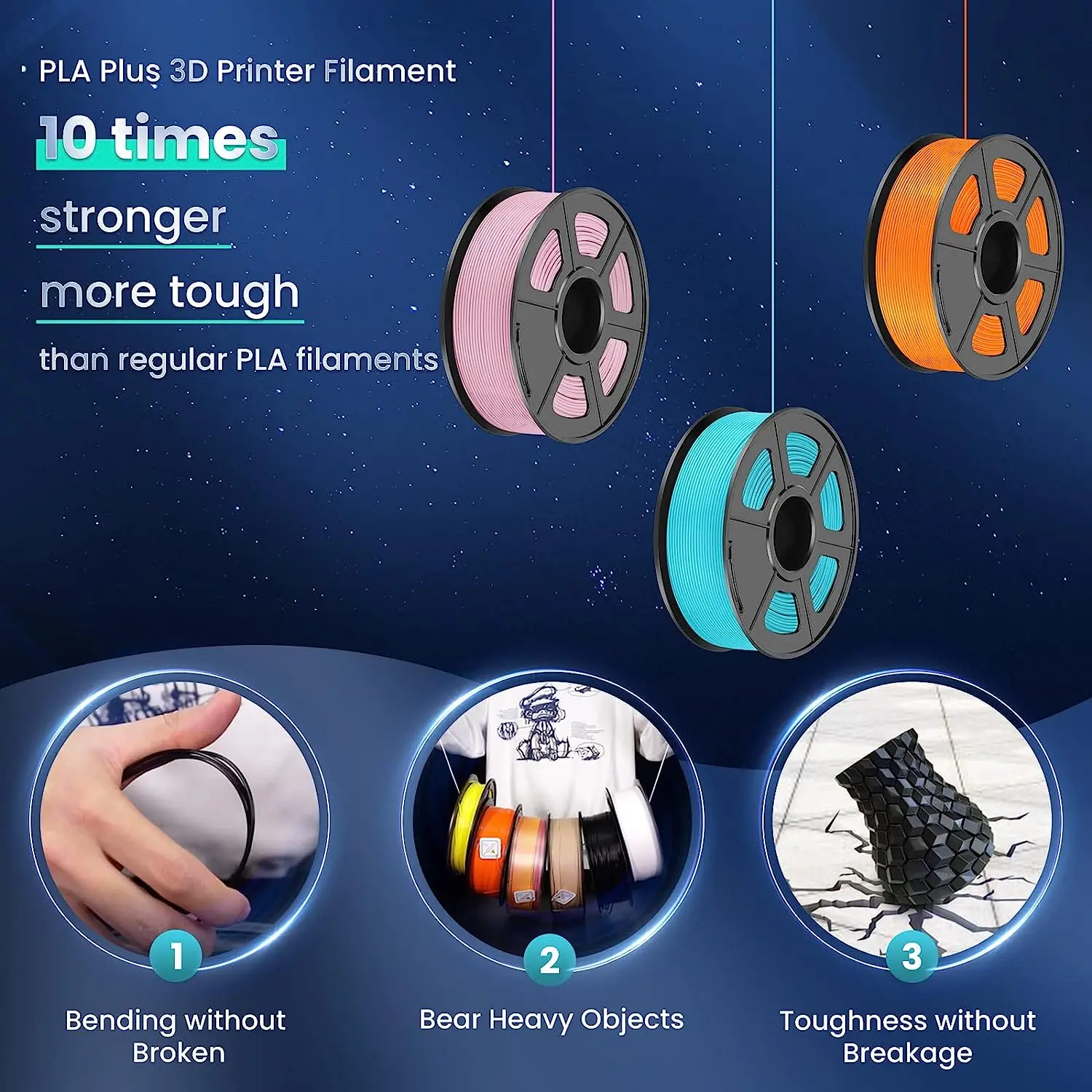 

5pcs 3D Printer Filament Bundle, PLA Plus Filament 5KG 1.75mm, Neatly Wound Filament for Most 3D Printer 1kg Spool Send Random