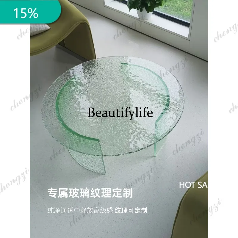 CC178 Water ripple hot melt glass simple modern living room coffee table creative transparent coffee table