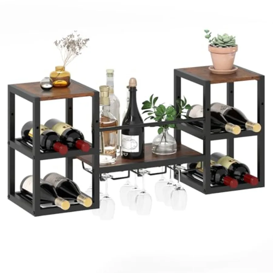 

Wine Rack Wall Mounted 3-Tier Metal Hanging Wine Rack with 3 Glass Holders 8-Bottle Wine Display Storage Shelf Heavy-Duty Wall
