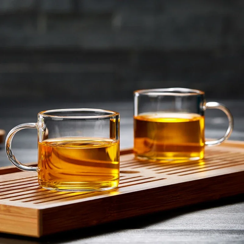 

6pcs Classic Small Tea Cup with Handle Kung Fu Tea Mug Household Heat Resistant Water Cup Tea Transparent Tasting Mug Beer Glass
