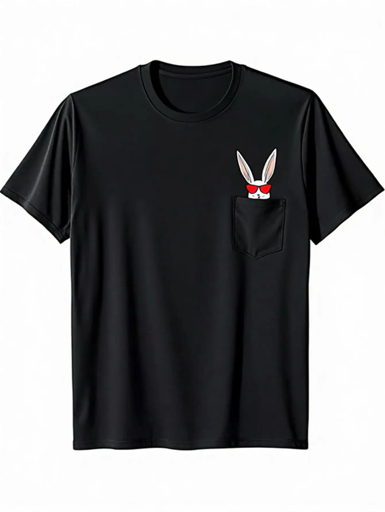 

Мужская футболка с узором в виде очков с пасхальным кроликом, 100% хлопок, повседневная футболка с коротким рукавом и круглым вырезом, топ с нагрудным карманом, современный простой дизайн с принтом кролика, подходит для улицы и повседневного ношения, все 