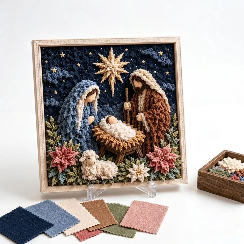 Christian Themed 3D Christian Fabric Poke Art Kit Religious Faith Educational Jesus Icon Poke Art Decor Cross Wall Hanging