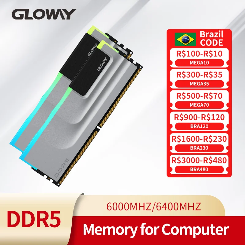 Imagem -06 - Gloway-memória Rgb Ddr5 32gb Ram 16gb x2 6000mhz 6400mhz Memória Ram Udimm Dual Channel Computador Desktop pc