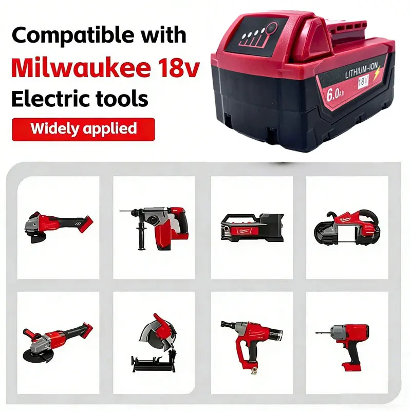 M18 For Milwaukee 18V Power Tool Battery, Charger BR XC M18B5 48-11-1860, Built-in 18650 Power Tool Battery 6.0Ah/9.0Ah/12.0Ah