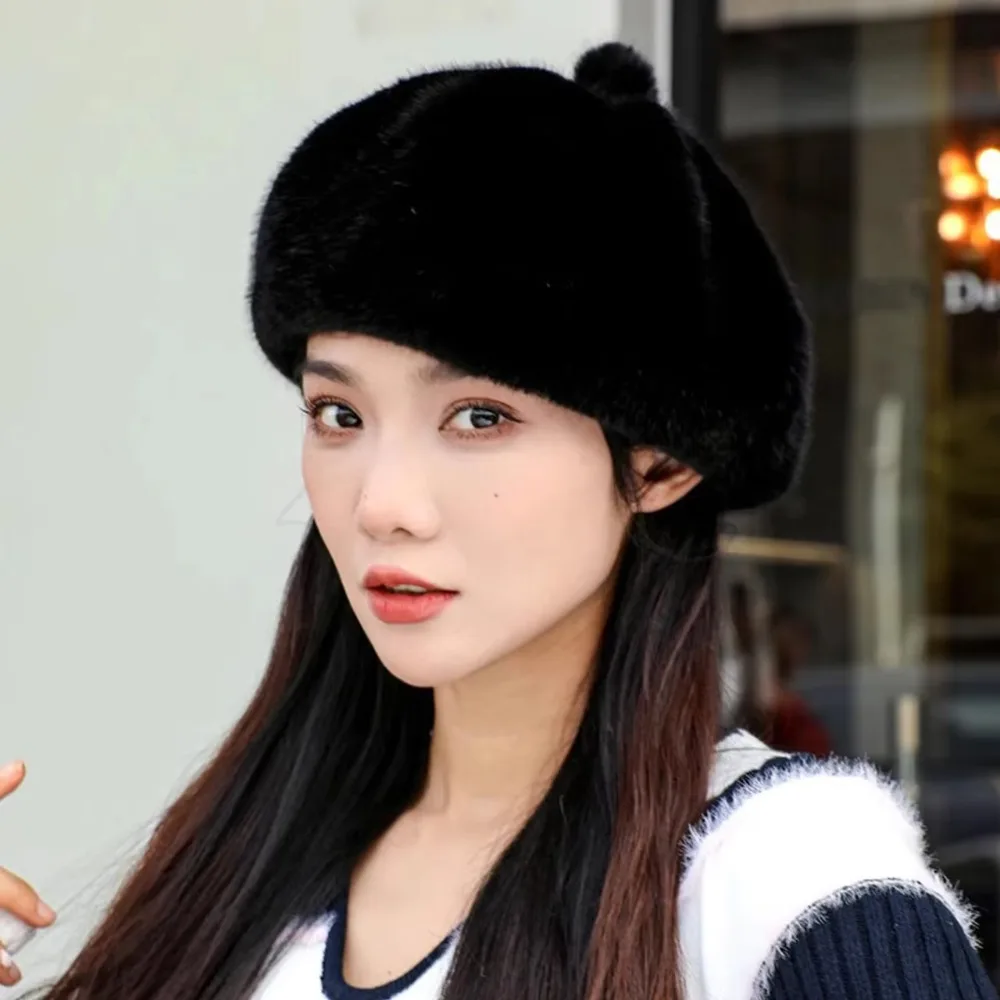 Sweet Leopard Print Faux Rabbit Fur Beret Flush Furry Thicken Painter Beret Hat Keep Warm Solid Color Fluffy Beret Women Girl
