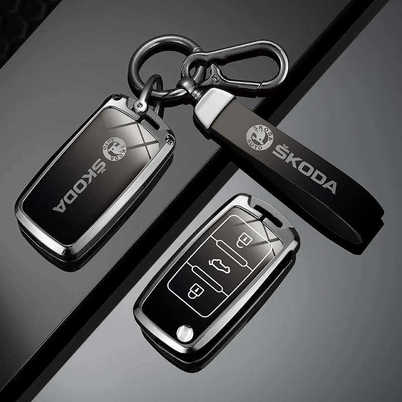 Zinc Alloy Car Flip Remote Key Case Full Cover Holder Shell Bag for Skoda Yeti Superb Rapid Octavia Keychain Accessories