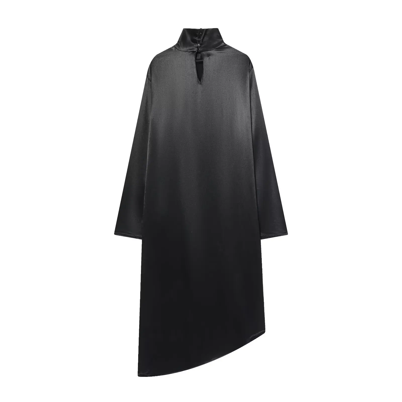 قميص طويل غير متماثل من BSAY للسيدات موضة خريف وشتاء جديد من الساتان الملمس وأكمام طويلة بلوزات ذات ياقة مدورة أنيقة للسيدات