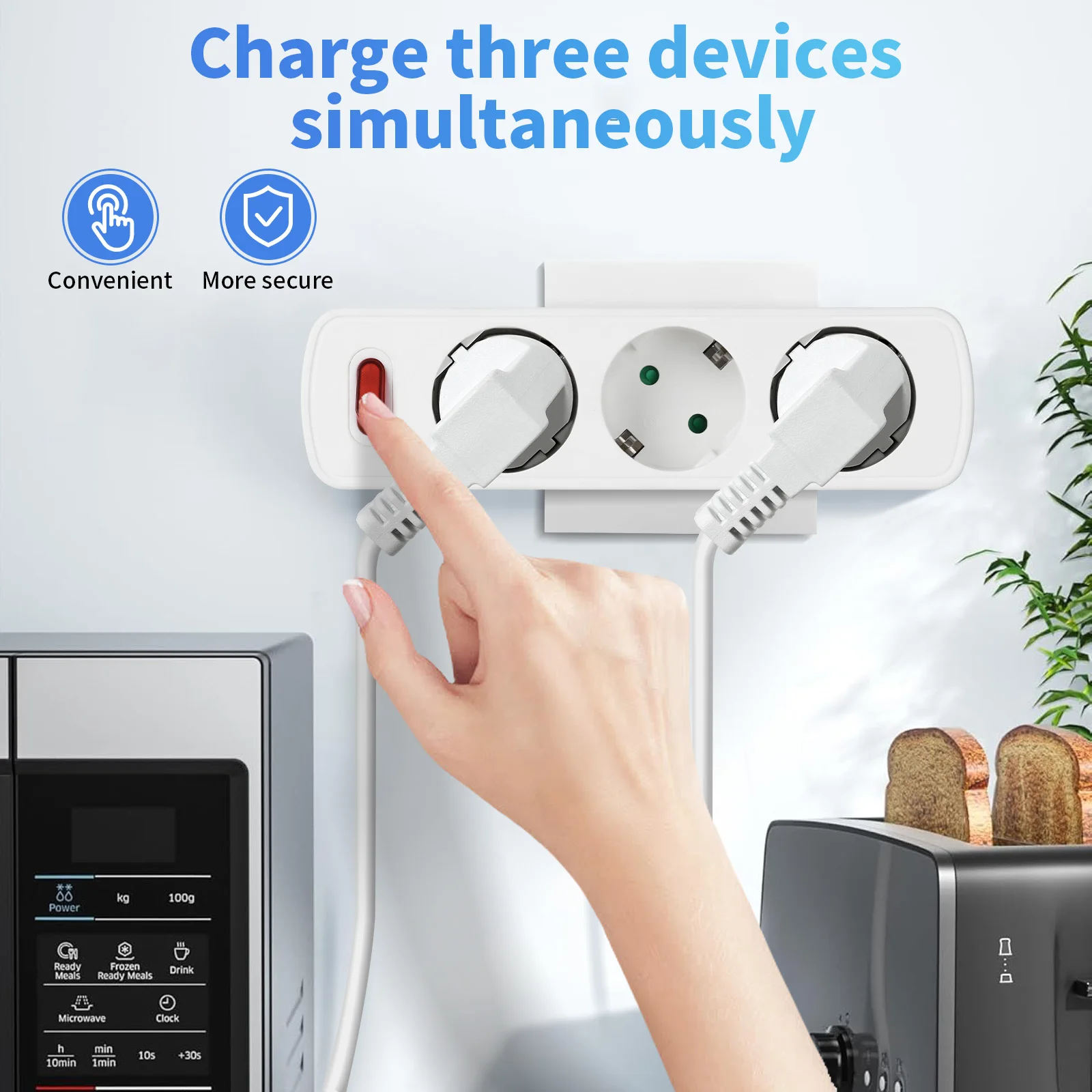 EU Electrical Socket 3 Outlets European Standard Adapter Expansion Power Socket 2Pin Plug Extension AC Converter Adaptor Home