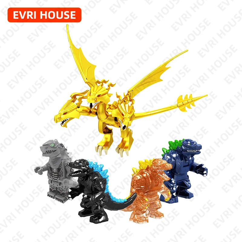 Rey Ghidorah Mini figuras de acción Kaiju Monster Anime Movies Bricks Assembly Building Blocks Toys para niños