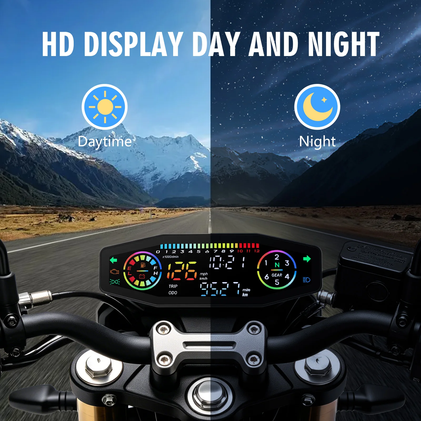 Motorcycle Speedometer Motor Dashboard Oil Gauge Digital Meters Tachometer Odometer Time Voltage Gear For 12V Motorcycles
